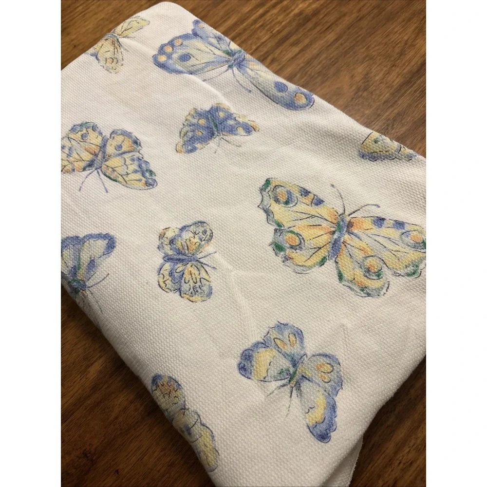 Vintage Blue Yellow Oblong Pique 100% Cotton Butterfly Tablecloth - Size 58